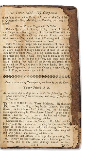 (EARLY AMERICAN IMPRINT.) George Fisher. The American Instructor; or Young Mans Best Companion (Franklin imprint).